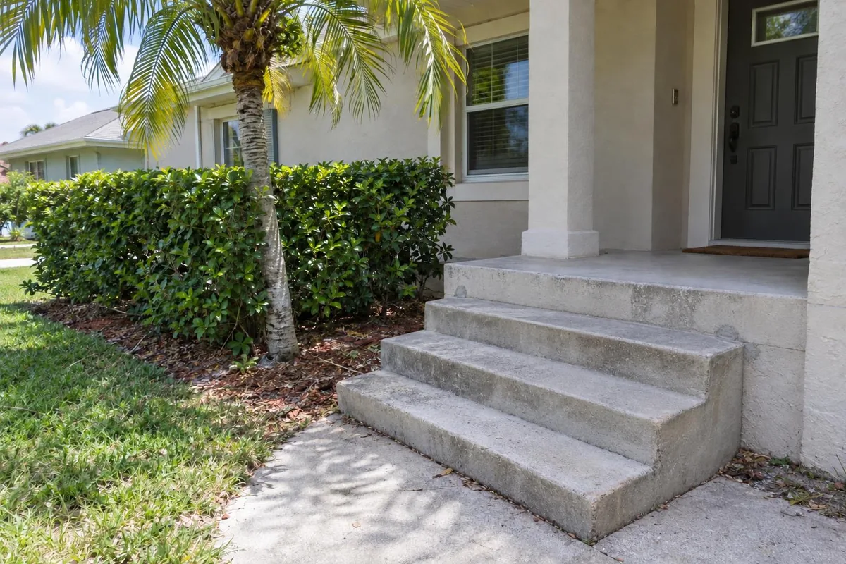 The front steps after leveling, tight and even against the walk